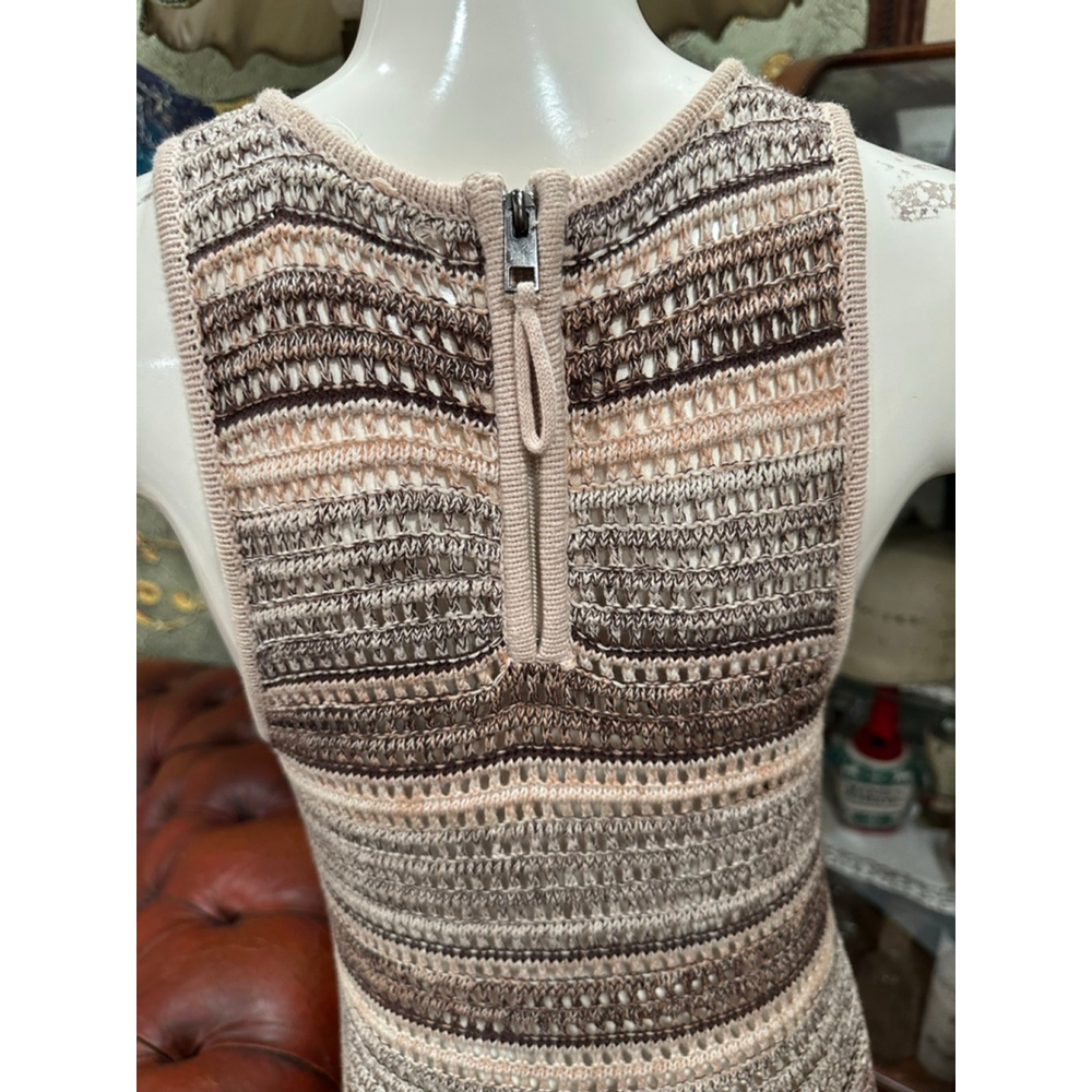 Women's by the River Brown & Beige Striped Crochet Knit Midi Dress M - Picture 9 of 12